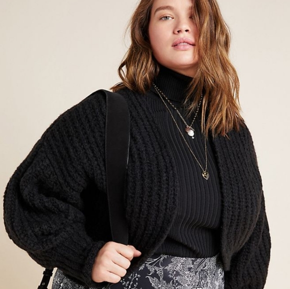 Anthropologie Rae black cropped knit shrug sweater - Picture 2 of 11